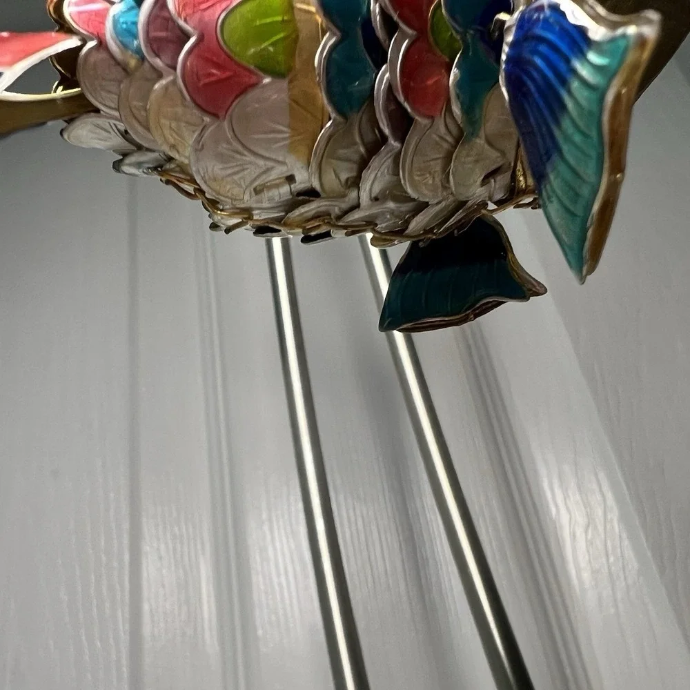 Cloisonné Enamel Articulated Moveable‎ Lg Tropical Fish Ornament Rainbow Colors